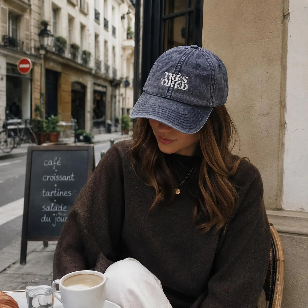 Très Tired | Embroidered Washed Navy Dad Hat