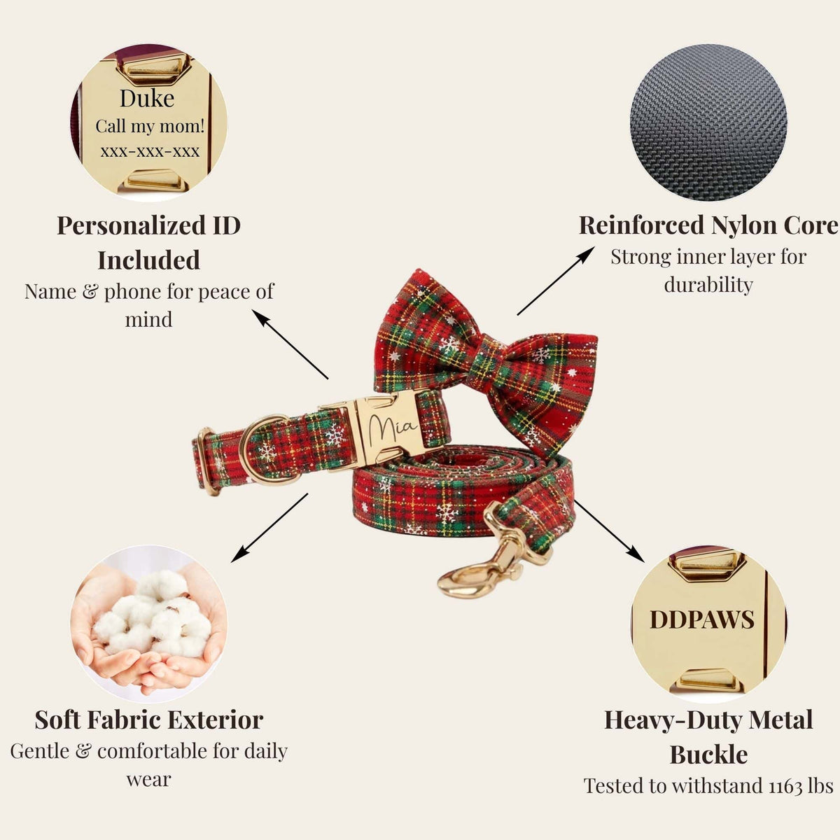 The Holiday Tartan | Personalized Dog Harness & Walking Set