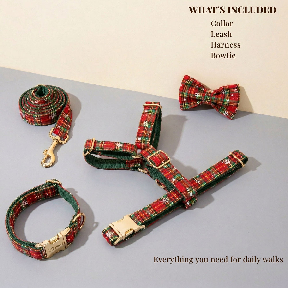 The Holiday Tartan | Personalized Dog Harness & Walking Set