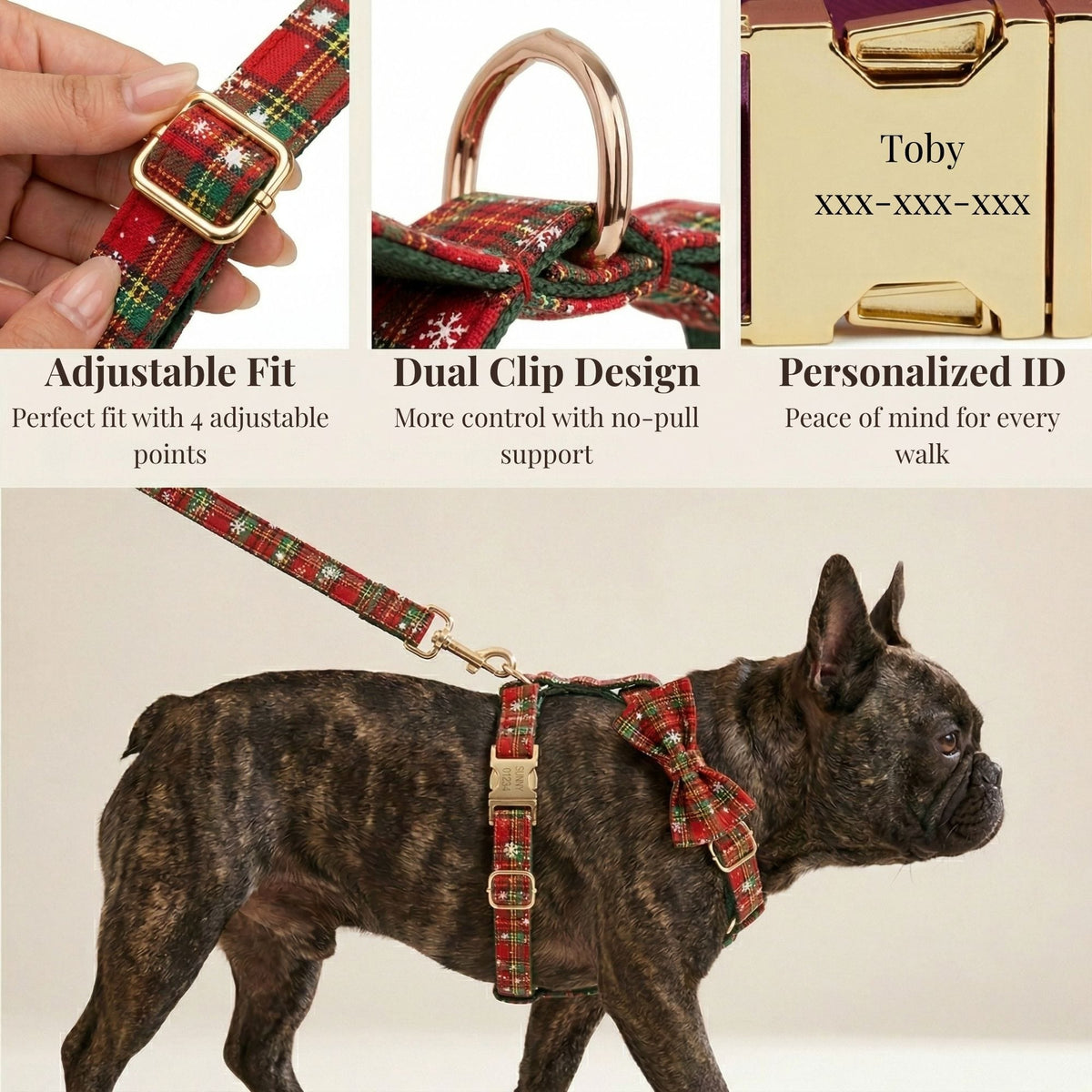 The Holiday Tartan | Personalized Dog Harness & Walking Set