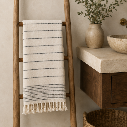 Organic Cotton Turkish Throw — Charcoal Stripe