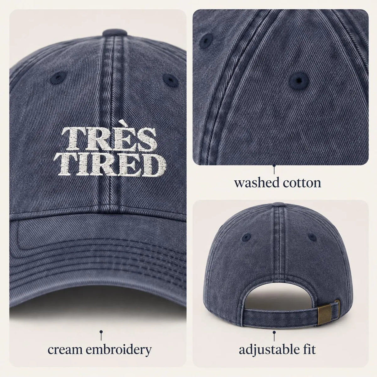 Très Tired | Embroidered Washed Navy Dad Hat