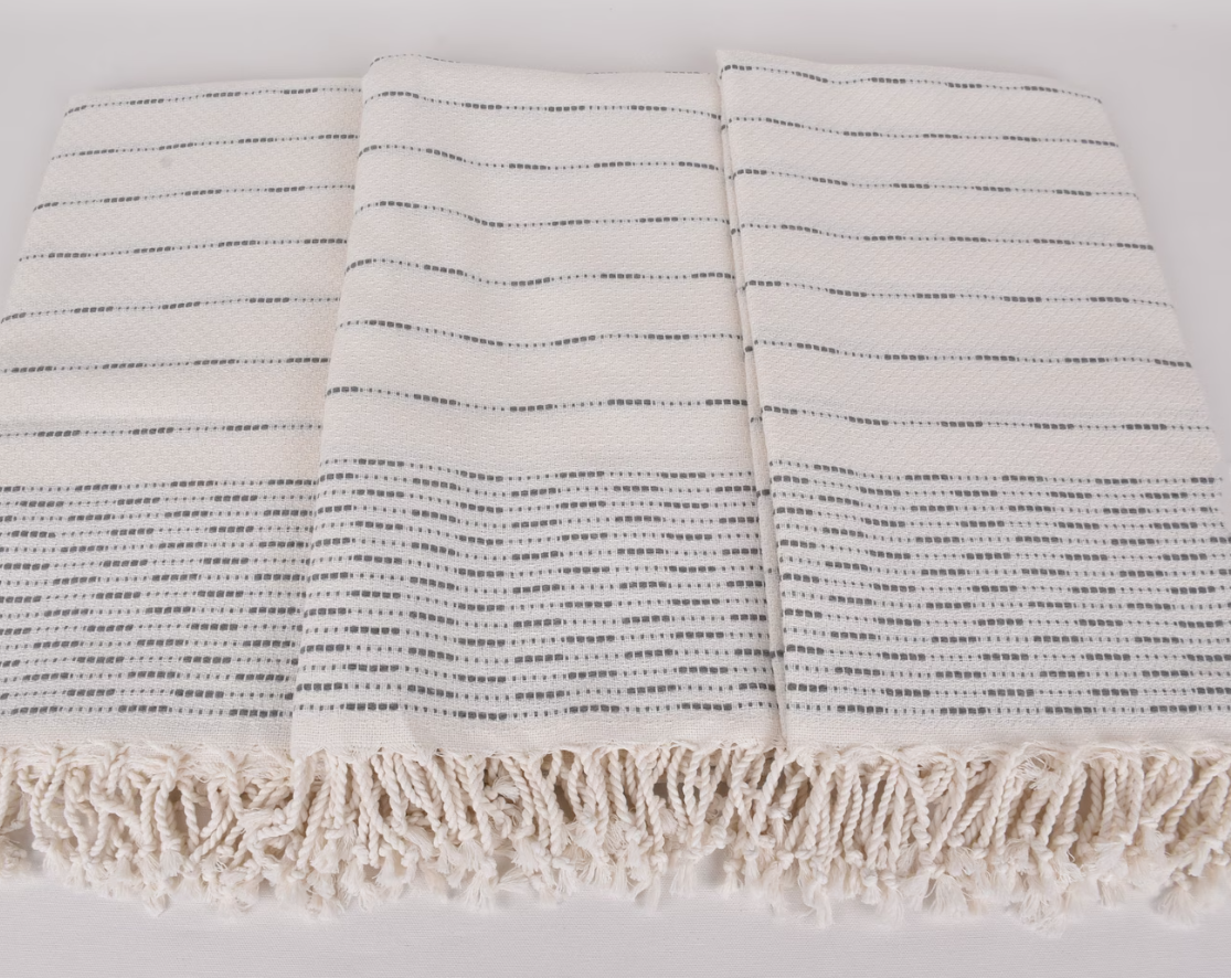 Organic Cotton Turkish Throw — Charcoal Stripe