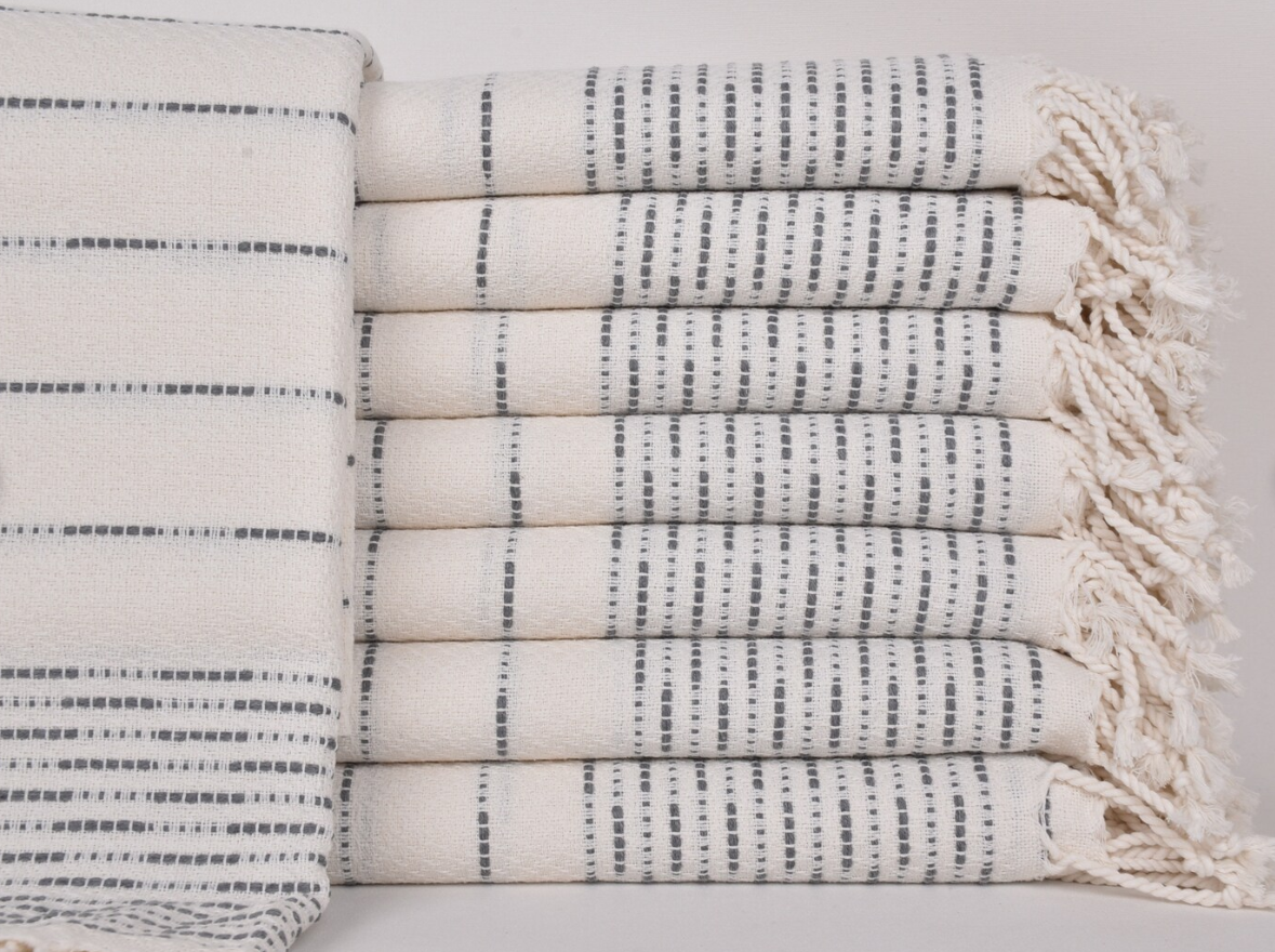 Organic Cotton Turkish Throw — Charcoal Stripe