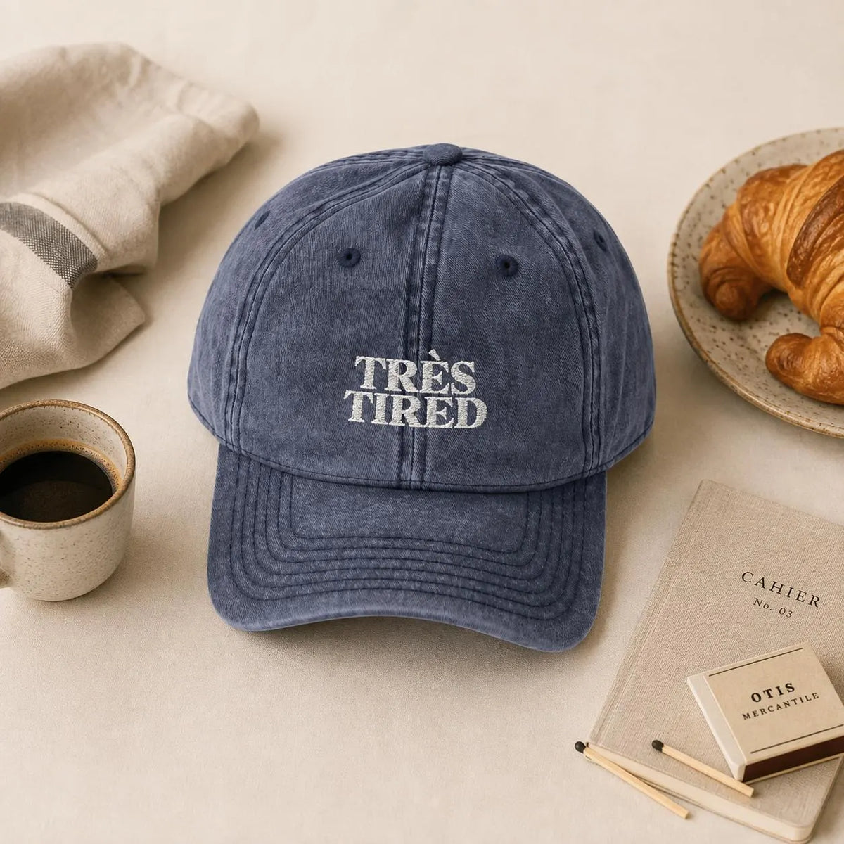 Très Tired | Embroidered Washed Navy Dad Hat